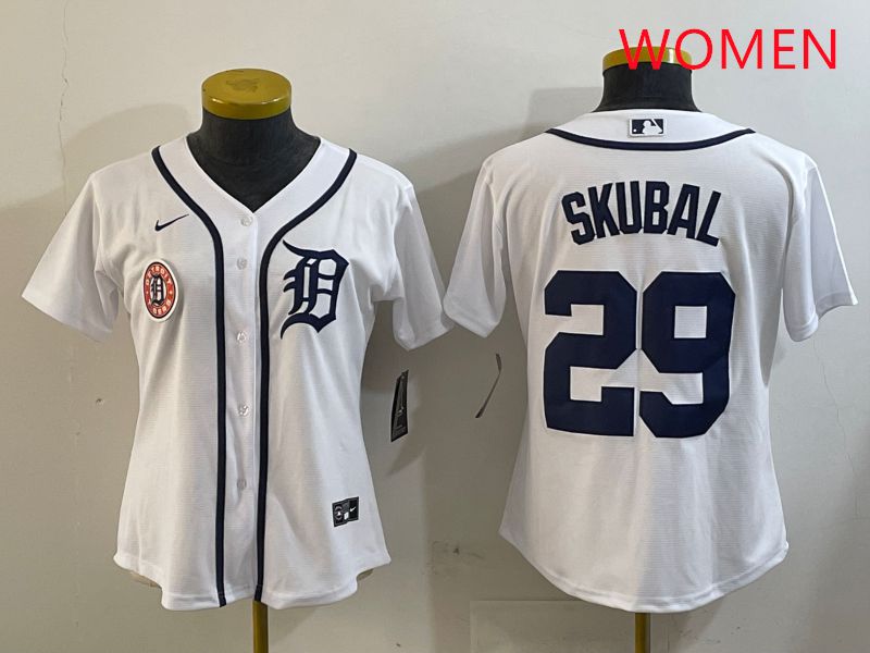Women Detroit Tigers #29 Skubal White Game 2025 Nike MLB Jersey style 3->women mlb jersey->Women Jersey